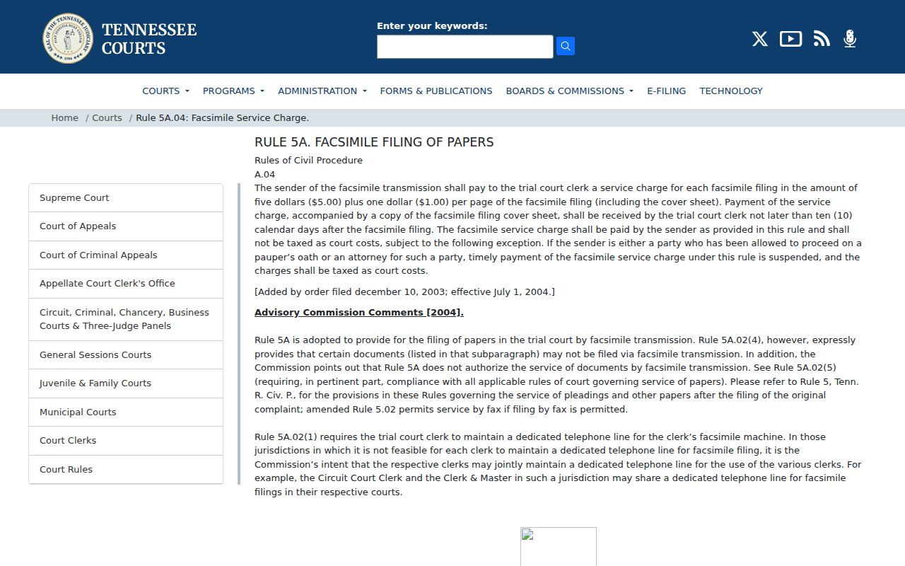 Gibson County civil docket fax filing charge rule