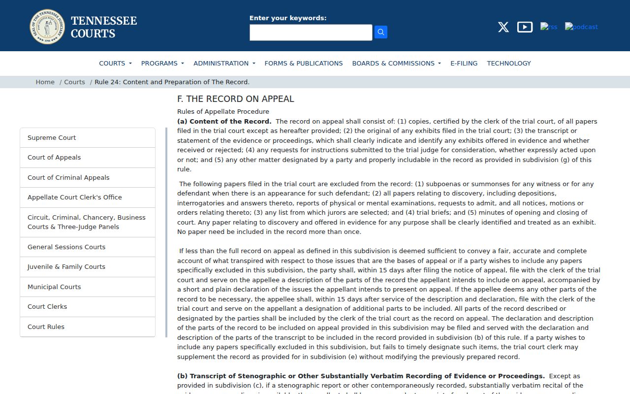 Gibson County court records appellate record contents