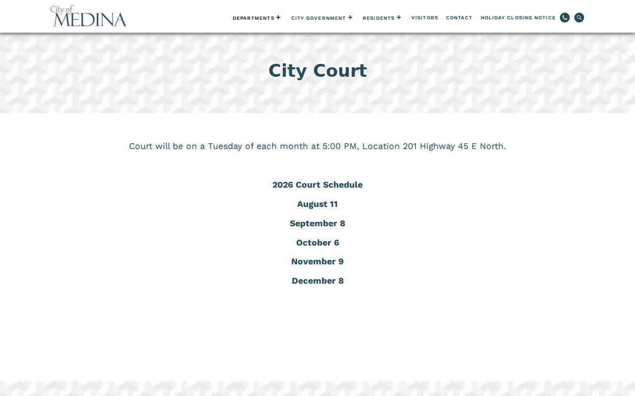 Medina court docket schedule and driving school affidavit