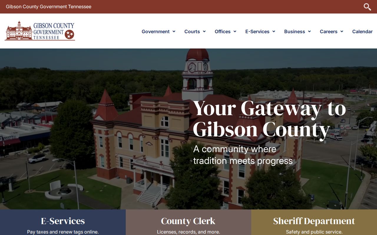 Gibson County government homepage and county court navigation