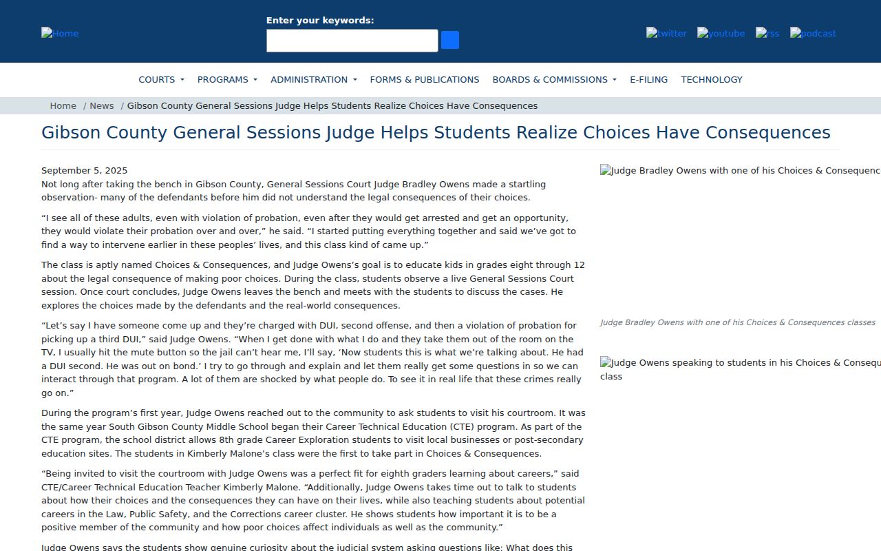 Tennessee Judiciary report on Gibson County General Sessions Court community work